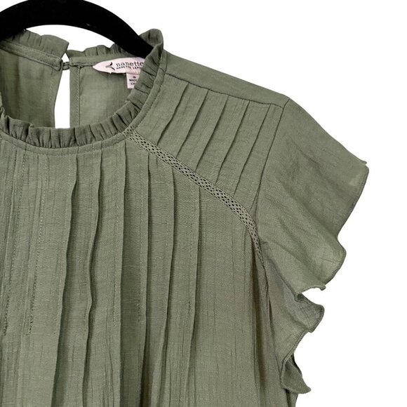 Nanette Lepore Flutter Sleeve Feminine Mock Frilly Neckline Blouse Size S - Picture 3 of 10